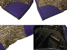Load image into Gallery viewer, 極美品 PRADA プラダ ツイード レザー ハンドバッグ ベージュ パープル トライアングルロゴ 手持ち 鞄 B11263 シルバー金具 中古 4b002883