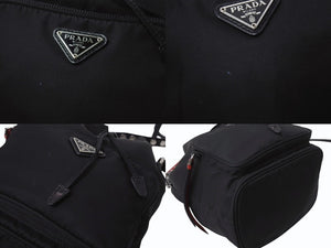 PRADA プラダ スタッズ 巾着 ショルダーバッグ 1BH038 イタリア製 ナイロン レザー ブラック レッド シルバー金具 美品 中古 4b002886