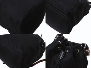 PRADA プラダ スタッズ 巾着 ショルダーバッグ 1BH038 イタリア製 ナイロン レザー ブラック レッド シルバー金具 美品 中古 4b002886