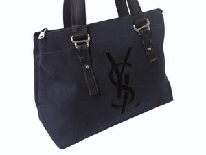 YVES SAINT LAURENT イヴサンローラン カハラ トートバッグ キャンバス レザー ブラック シルバー金具 美品 中古 4b002889