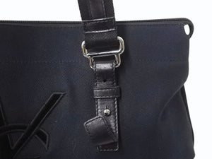 YVES SAINT LAURENT イヴサンローラン カハラ トートバッグ キャンバス レザー ブラック シルバー金具 美品 中古 4b002889