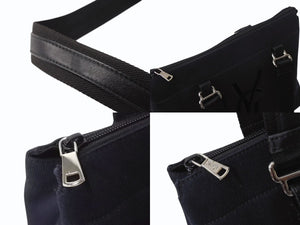YVES SAINT LAURENT イヴサンローラン カハラ トートバッグ キャンバス レザー ブラック シルバー金具 美品 中古 4b002889