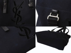 YVES SAINT LAURENT イヴサンローラン カハラ トートバッグ キャンバス レザー ブラック シルバー金具 美品 中古 4b002889