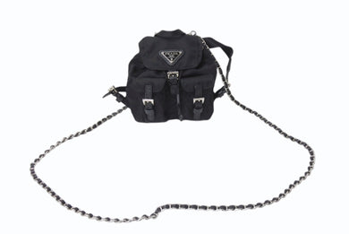極美品 PRADA プラダ リナイロンミニチェーンショルダーバッグ リュック型 BZ0029 ナイロン レザー ブラック 中古 4b002892