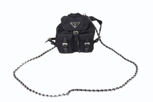 極美品 PRADA プラダ リナイロンミニチェーンショルダーバッグ リュック型 BZ0029 ナイロン レザー ブラック 中古 4b002892