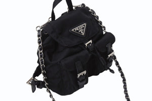極美品 PRADA プラダ リナイロンミニチェーンショルダーバッグ リュック型 BZ0029 ナイロン レザー ブラック 中古 4b002892