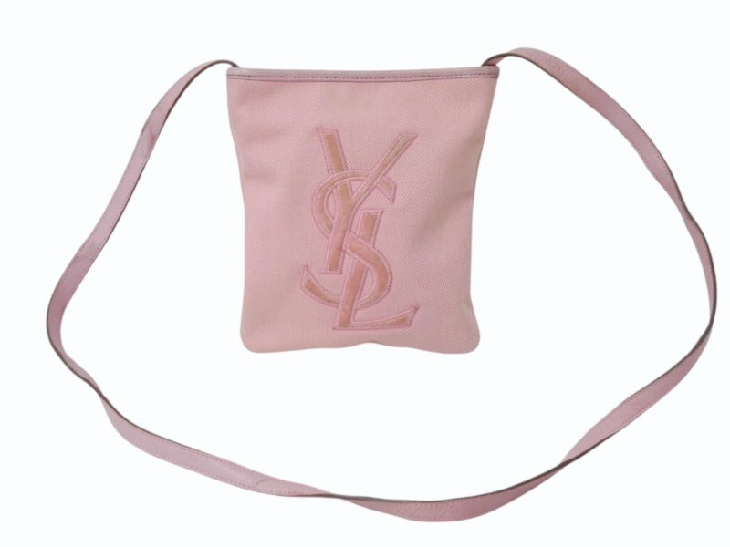 YVES SAINT LAURENT rive gauche イヴサンローラン ショルダーバッグ YSLロゴ キャンバス 斜め掛け ピンク 良品 中古 4b002894
