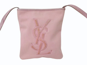 YVES SAINT LAURENT rive gauche イヴサンローラン ショルダーバッグ YSLロゴ キャンバス 斜め掛け ピンク 良品 中古 4b002894