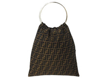 Load image into Gallery viewer, FENDI フェンディ ハンドバッグ 巾着 ヴィンテージ キャンバス カーキ ズッカ柄 メタルハンドル ゴールド金具 美品 中古 4b002899