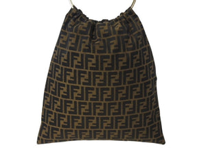 FENDI フェンディ ハンドバッグ 巾着 ヴィンテージ キャンバス カーキ ズッカ柄 メタルハンドル ゴールド金具 美品 中古 4b002899