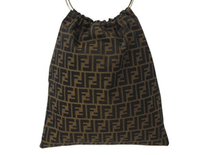 FENDI フェンディ ハンドバッグ 巾着 ヴィンテージ キャンバス カーキ ズッカ柄 メタルハンドル ゴールド金具 美品 中古 4b002899