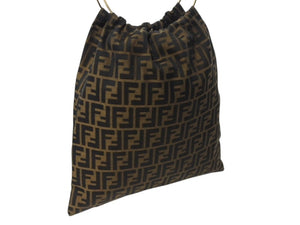 FENDI フェンディ ハンドバッグ 巾着 ヴィンテージ キャンバス カーキ ズッカ柄 メタルハンドル ゴールド金具 美品 中古 4b002899