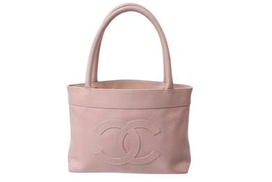 CHANEL シャネル ハンドバッグ ココマーク 9番台 キャビアスキン ココマーク パッチ ピンク ゴールド金具 イタリア製 美品 中古 4b002900
