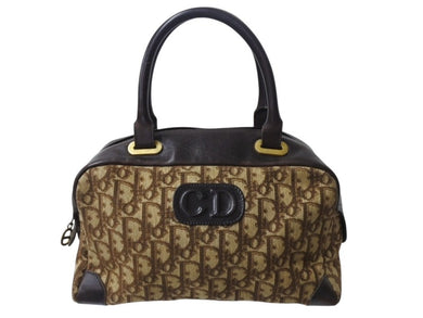 CHRISTIAN DIOR クリスチャンディオール トロッター ボストンバッグ ハンドバッグ 27cm ブラウン ベージュ ゴールド金具 美品 中古 4b002901