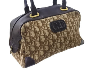 CHRISTIAN DIOR クリスチャンディオール トロッター ボストンバッグ ハンドバッグ 27cm ブラウン ベージュ ゴールド金具 美品 中古 4b002901