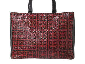 Givenchy ジバンシー 編みこみ ロゴ ハンドバッグ ゴートレザー プラスチック シルバー金具 手持ち 鞄 ブラック レッド 美品 中古 4b002902