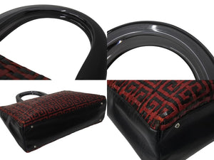 Givenchy ジバンシー 編みこみ ロゴ ハンドバッグ ゴートレザー プラスチック シルバー金具 手持ち 鞄 ブラック レッド 美品 中古 4b002902