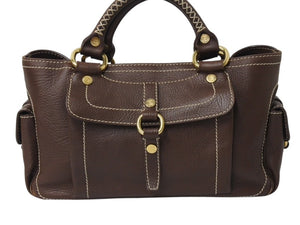 極美品 CELINE セリーヌ ブギーバッグ ハンドバッグ ブラゾンロゴ CE00/35 レザー ブラウン ゴールド金具 中古 4b002904
