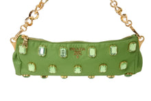 Load image into Gallery viewer, PRADA プラダ TESSUTO PIETRE CLUTCH BAG テスート ビジュー チェーンショルダー クラッチバッグ ナイロン グリーン 美品 中古 4b002907