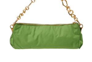 PRADA プラダ TESSUTO PIETRE CLUTCH BAG テスート ビジュー チェーンショルダー クラッチバッグ ナイロン グリーン 美品 中古 4b002907