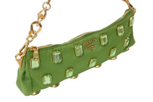 Load image into Gallery viewer, PRADA プラダ TESSUTO PIETRE CLUTCH BAG テスート ビジュー チェーンショルダー クラッチバッグ ナイロン グリーン 美品 中古 4b002907