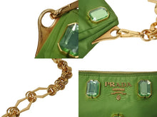 Load image into Gallery viewer, PRADA プラダ TESSUTO PIETRE CLUTCH BAG テスート ビジュー チェーンショルダー クラッチバッグ ナイロン グリーン 美品 中古 4b002907