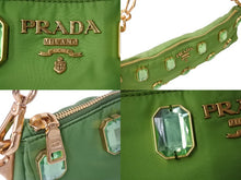 Load image into Gallery viewer, PRADA プラダ TESSUTO PIETRE CLUTCH BAG テスート ビジュー チェーンショルダー クラッチバッグ ナイロン グリーン 美品 中古 4b002907