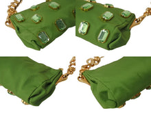 Load image into Gallery viewer, PRADA プラダ TESSUTO PIETRE CLUTCH BAG テスート ビジュー チェーンショルダー クラッチバッグ ナイロン グリーン 美品 中古 4b002907