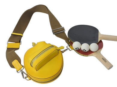 新品未使用 FENDI フェンディ 卓球 セット ラケット ショルダーケース イタリア製 イエロー レザー 中古 4b002909