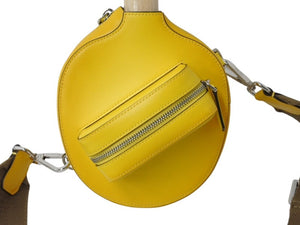 新品未使用 FENDI フェンディ 卓球 セット ラケット ショルダーケース イタリア製 イエロー レザー 中古 4b002909