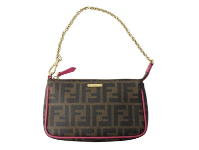 極美品 FENDI フェンディ アクセサリーポーチ ショルダーバッグ ズッカ 8M0271 ブラウン ピンク ゴールド金具 中古 4b002918