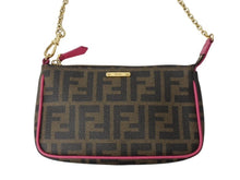 Load image into Gallery viewer, 極美品 FENDI フェンディ アクセサリーポーチ ショルダーバッグ ズッカ 8M0271 ブラウン ピンク ゴールド金具 中古 4b002918