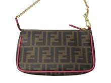 Load image into Gallery viewer, 極美品 FENDI フェンディ アクセサリーポーチ ショルダーバッグ ズッカ 8M0271 ブラウン ピンク ゴールド金具 中古 4b002918