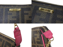 Load image into Gallery viewer, 極美品 FENDI フェンディ アクセサリーポーチ ショルダーバッグ ズッカ 8M0271 ブラウン ピンク ゴールド金具 中古 4b002918