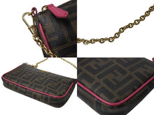 Load image into Gallery viewer, 極美品 FENDI フェンディ アクセサリーポーチ ショルダーバッグ ズッカ 8M0271 ブラウン ピンク ゴールド金具 中古 4b002918