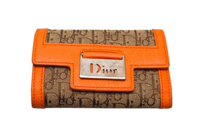 CHRISTIAN DIOR クリスチャンディオール トロッター柄 6連キーケース オレンジ ベージュ シルバー金具 美品 中古 4b002921