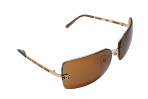 CHANEL シャネル リムレス サングラス 4112 c.125/73 サイズ65◻︎16 120 ココマーク ブラウン メタル レザー 良品 中古 4b002926