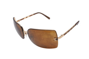 CHANEL シャネル リムレス サングラス 4112 c.125/73 サイズ65◻︎16 120 ココマーク ブラウン メタル レザー 良品 中古 4b002926