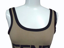Load image into Gallery viewer, FENDI フェンディ タンクトップ ノースリーブ サイズ40 ロゴプリント コットン スパンデックス ベージュ ブラック 美品 中古 4b002930