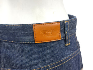 新品同様 HERMES エルメス 20SS コットン デニムスカート セリエボタン 06-7308 ネイビー サイズ34 中古 4b002936