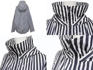 新品同様品 CHANEL シャネル ストライプ 24年 アノラック メンズ ココマーク ジャケット P76215 サイズ36 ブラック ホワイト 中古 4b002941
