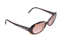 Load image into Gallery viewer, MIUMIU ミュウミュウ ラインストーン ロゴ サングラス ブラウン プラスチック 54☐15 SMU21G シルバー金具 アイウェア 小物 美品 中古 4b002953