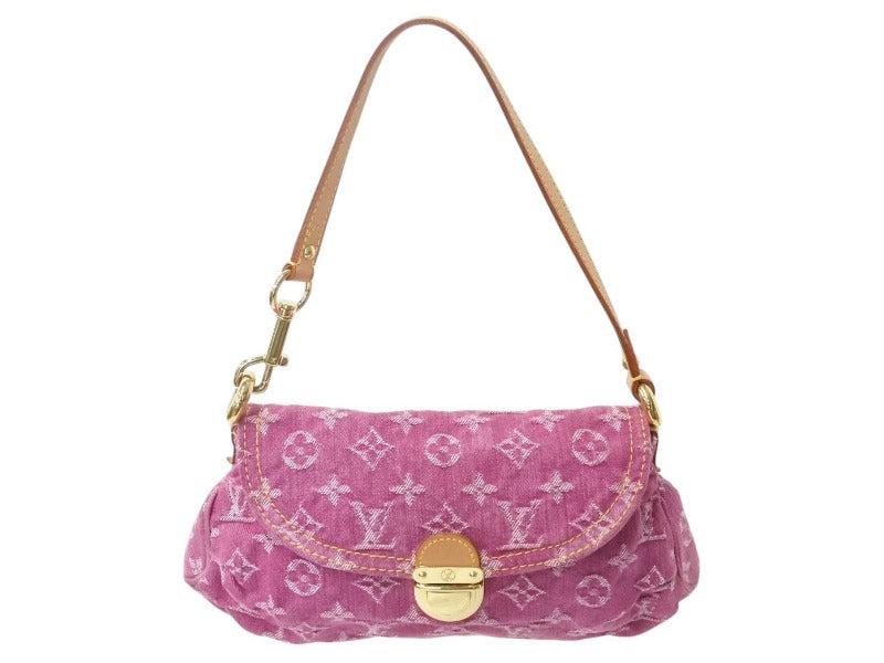 極美品 LOUIS VUITTON ルイヴィトン ミニプリーティ ワンショルダーバッグ M95216 モノグラム デニム ピンク 中古 4b002954