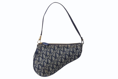 CHRISTIAN DIOR クリスチャンディオール トロッター サドルバッグ ワンショルダーバッグ サドルポーチ ネイビー 美品 中古 4b002967