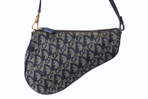 CHRISTIAN DIOR クリスチャンディオール トロッター サドルバッグ ワンショルダーバッグ サドルポーチ ネイビー 美品 中古 4b002967