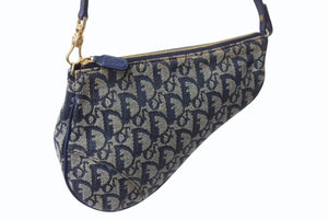 CHRISTIAN DIOR クリスチャンディオール トロッター サドルバッグ ワンショルダーバッグ サドルポーチ ネイビー 美品 中古 4b002967
