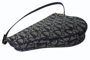 CHRISTIAN DIOR クリスチャンディオール トロッター サドルバッグ ワンショルダーバッグ サドルポーチ ネイビー 美品 中古 4b002967