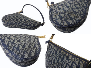 CHRISTIAN DIOR クリスチャンディオール トロッター サドルバッグ ワンショルダーバッグ サドルポーチ ネイビー 美品 中古 4b002967