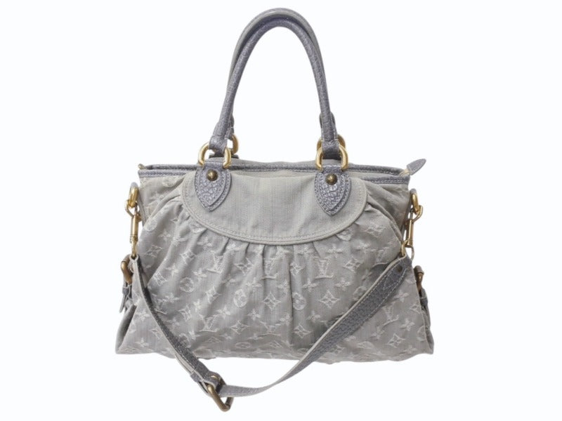 LOUIS VUITTON ルイヴィトン ネオカヴィMM 2WAYハンドバッグ M95837 モノグラムデニム グレー アンティークゴールド 美品 中古 4b002968