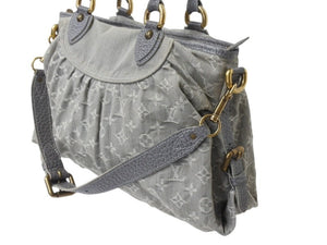 LOUIS VUITTON ルイヴィトン ネオカヴィMM 2WAYハンドバッグ M95837 モノグラムデニム グレー アンティークゴールド 美品 中古 4b002968